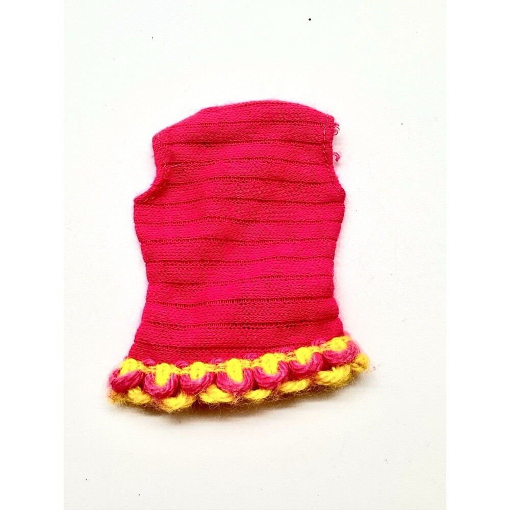 Vintage Barbie Mattel Pink Knit Sweater Vest Yellow Trim Mod Doll Clothes 1960s